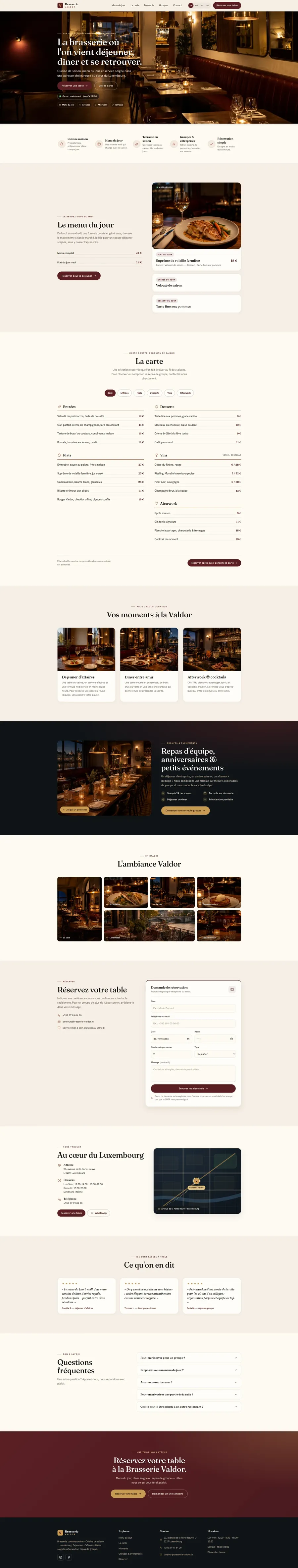 Site pour brasserie : menu du jour, carte, réservation et horaires