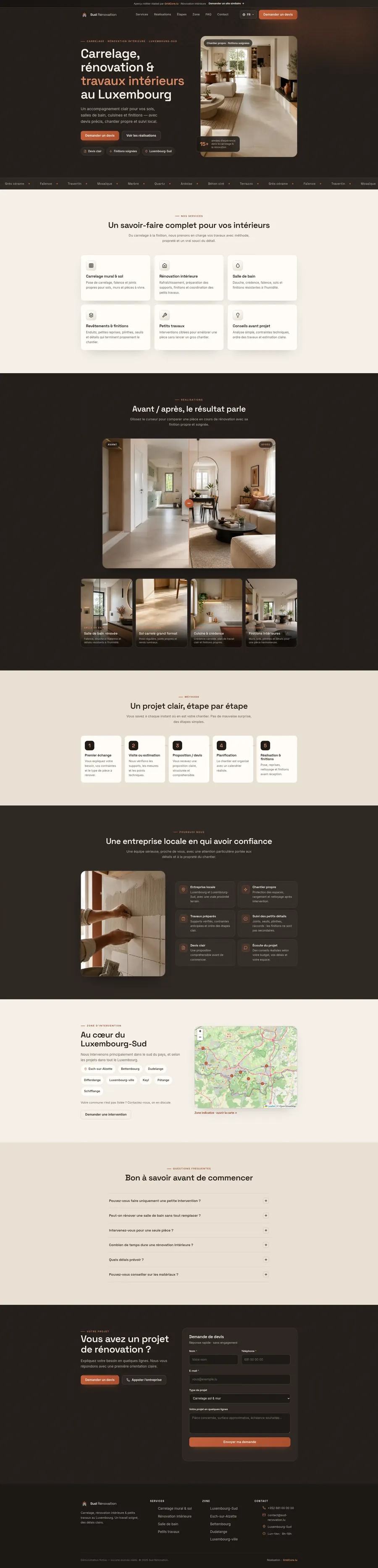 Site pour carreleur et entreprise de rénovation : services, réalisations et devis